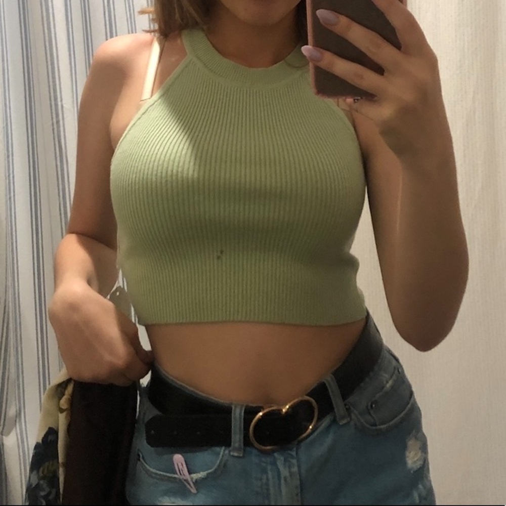 Brandy Melville sage green knit cropped tank top